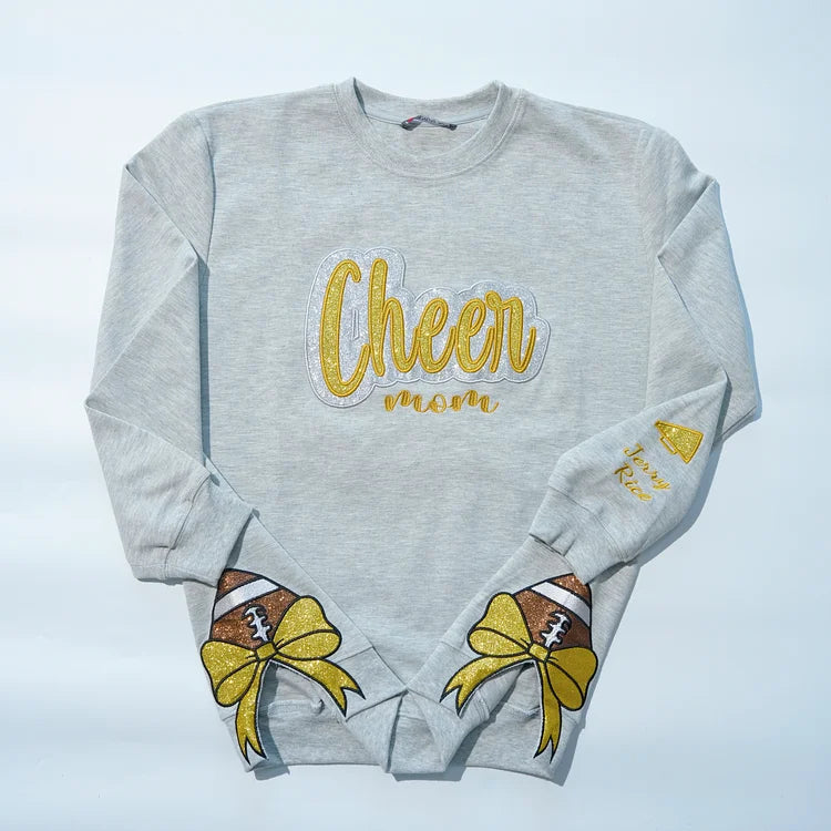 Custom Text Glitter Sweatshirt , Personalized Mama Sweatshirt with Sporty Bow , Add Your Message Here , Gift for Sports Lovers