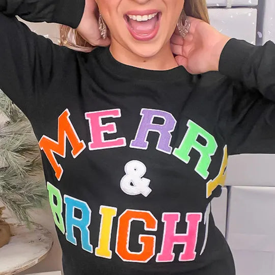 Soft Chenille Merry and Bright Chenille Patch Sweatshirt