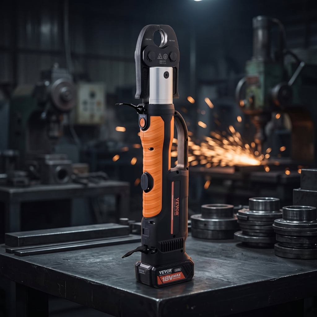 VEVOR 18V Electric Pipe Crimping Tool Press Tool Kit | 1/2" to 2" Copper Pipes, Compatible with ProPress, 6 VUS Press Jaws, 2pcs 4AH Battery & Fast Charger, Carrying Case