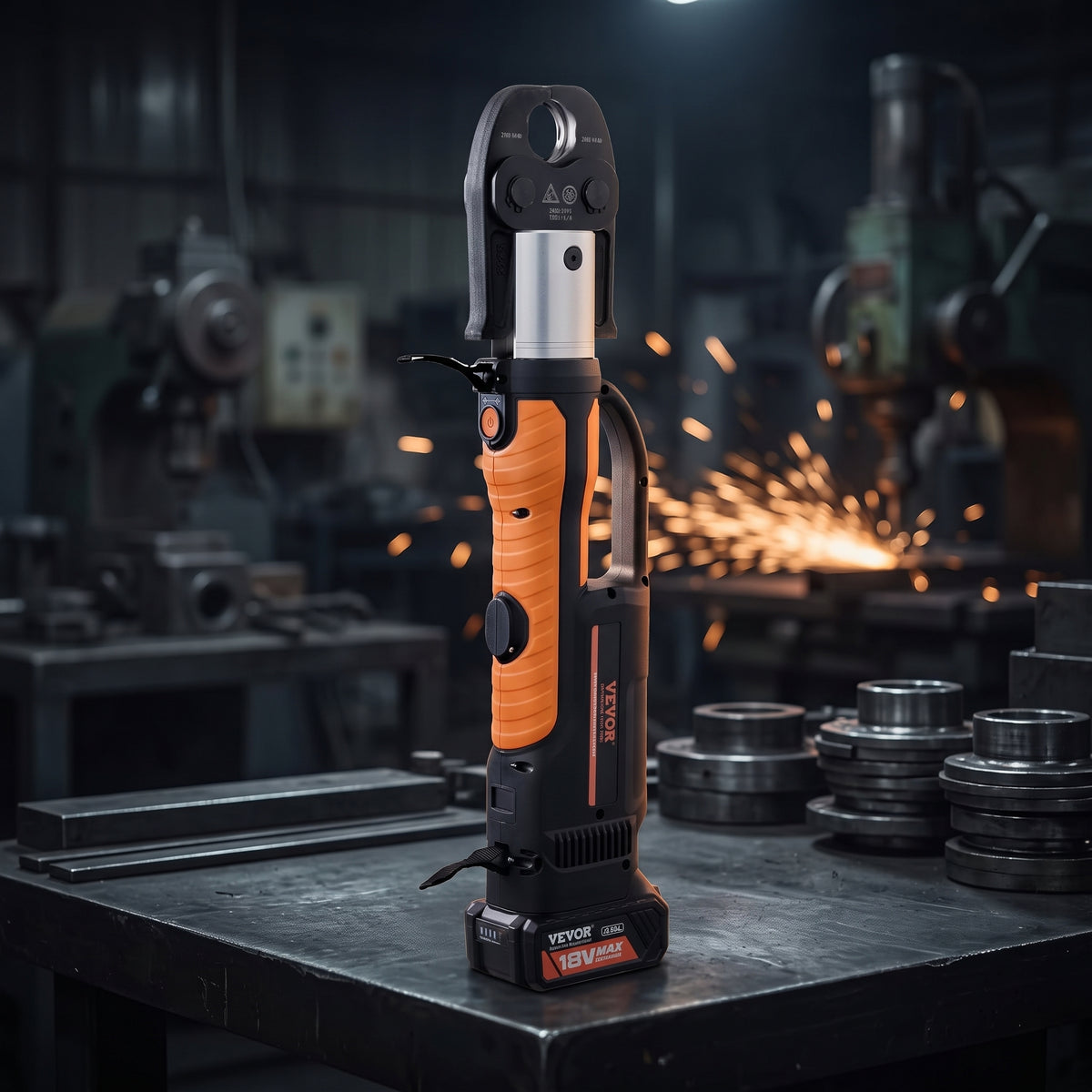 VEVOR 18V Electric Pipe Crimping Tool Press Tool Kit | 1/2" to 2" Copper Pipes, Compatible with ProPress, 6 VUS Press Jaws, 2pcs 4AH Battery & Fast Charger, Carrying Case