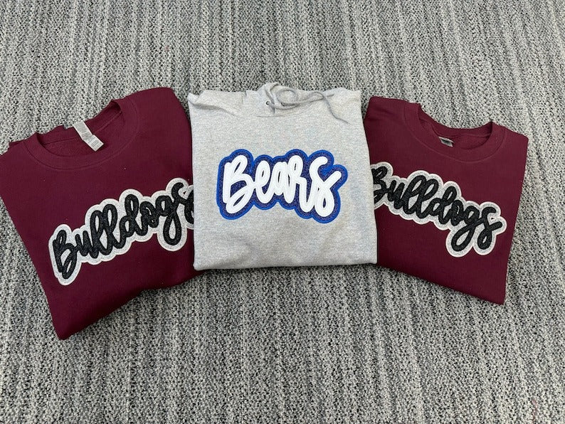 Custom Double Stack Glitter Embroidered Team Sweatshirt Hoodie T-shirt, Sports Mom T-shirt