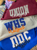 Custom glitter school mascot sweatshirt- unisex sizing