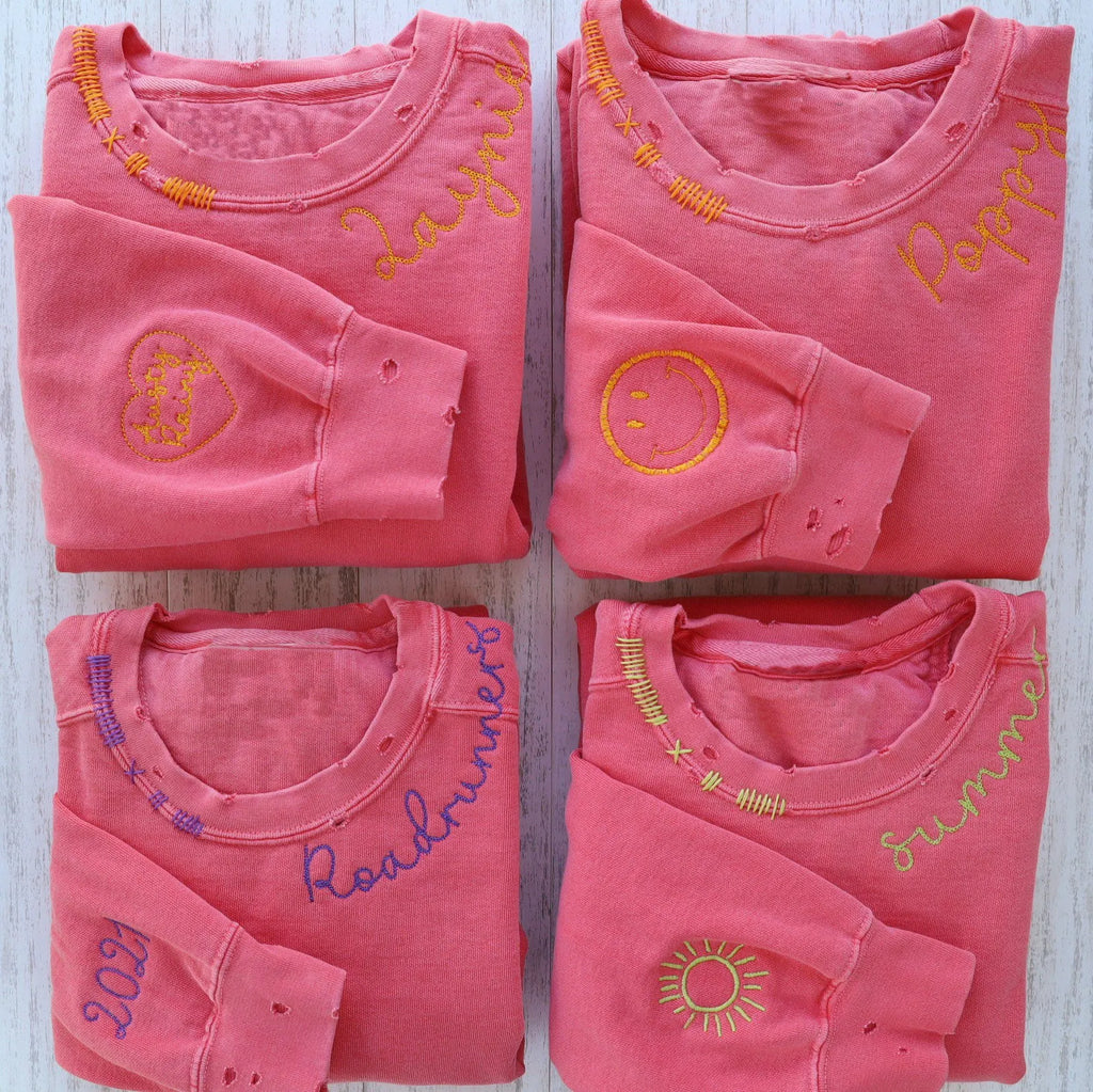 VINTAGE CUSTOM SWEATSHIRTS-Custom Embroidered Hand Distressed Sweatshirts