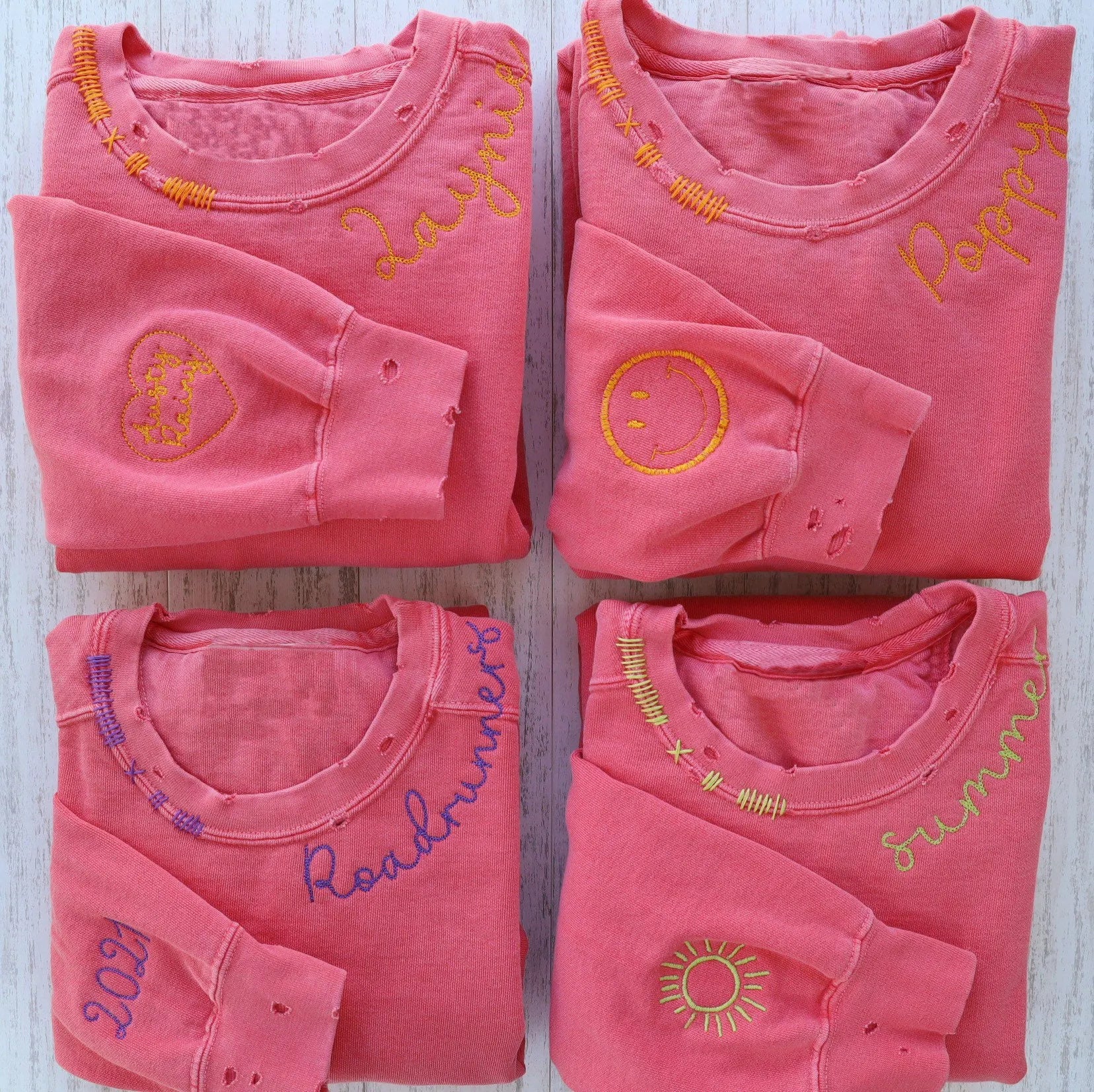 VINTAGE CUSTOM SWEATSHIRTS-Custom Embroidered Hand Distressed Sweatshirts