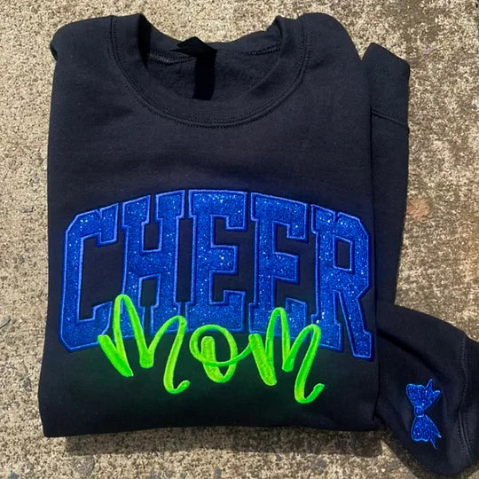 Custom Embroidered Glitter Cheer Mom T-shirt & Sweatshirt, Cheer Mom Gift