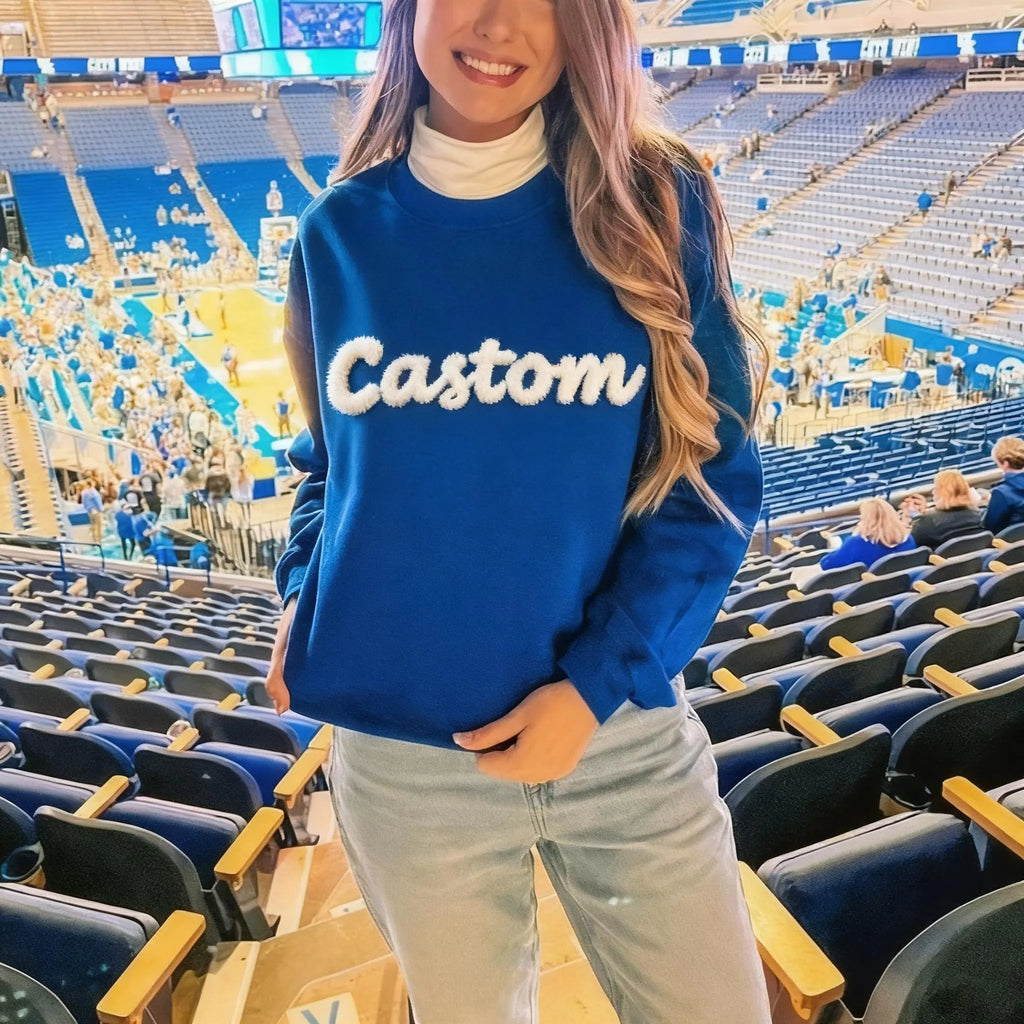 Personalized Yarn Embroidered Sweatshirt, Custom Chenille Team Sweatshirt