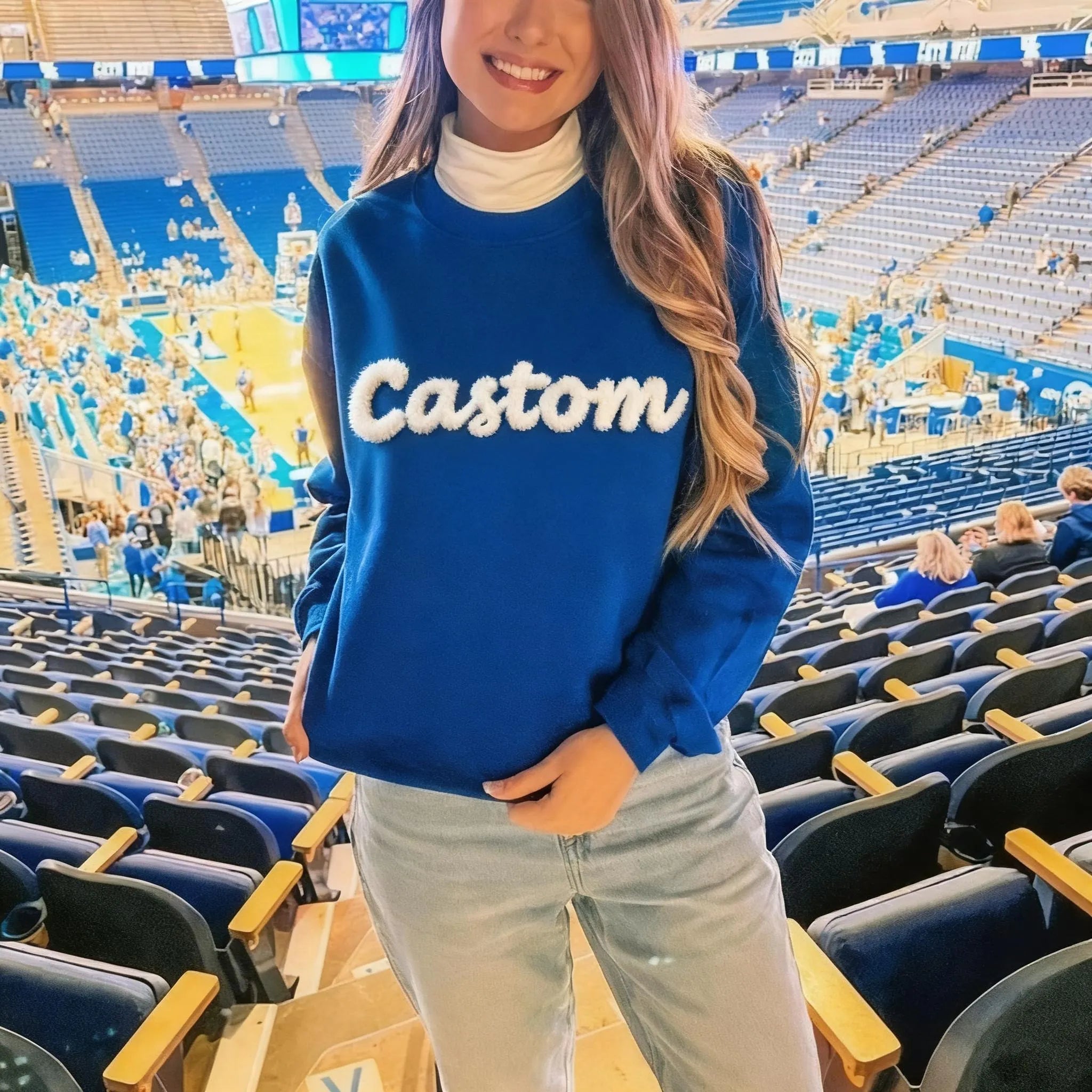 Personalized Yarn Embroidered Sweatshirt, Custom Chenille Team Sweatshirt