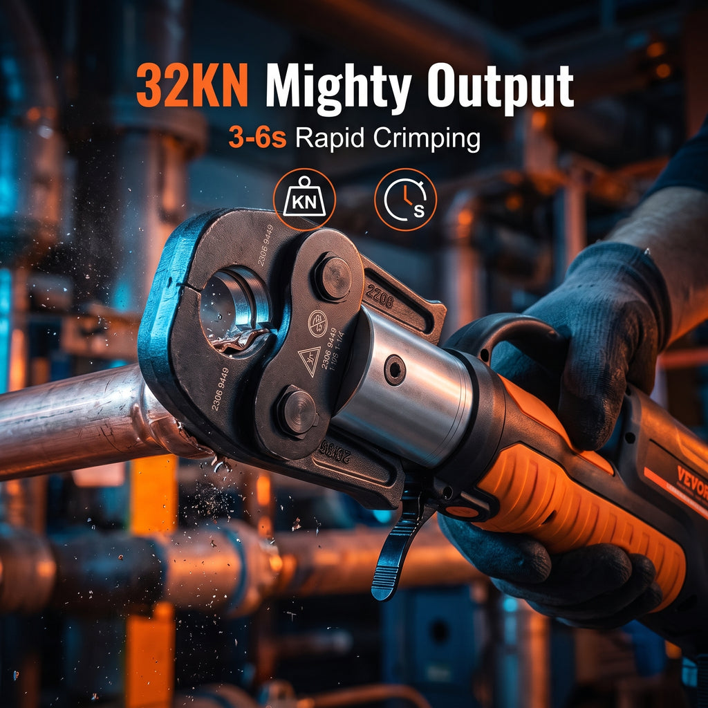 VEVOR 18V Electric Pipe Crimping Tool Press Tool Kit | 1/2" to 2" Copper Pipes, Compatible with ProPress, 6 VUS Press Jaws, 2pcs 4AH Battery & Fast Charger, Carrying Case