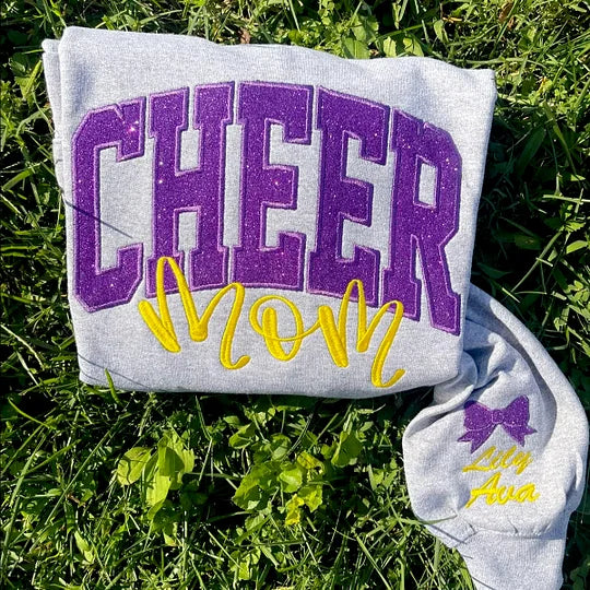 Custom Embroidered Glitter Cheer Mom T-shirt & Sweatshirt, Cheer Mom Gift