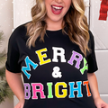 Soft Chenille Merry and Bright Graphic Long Sleeve Shirts