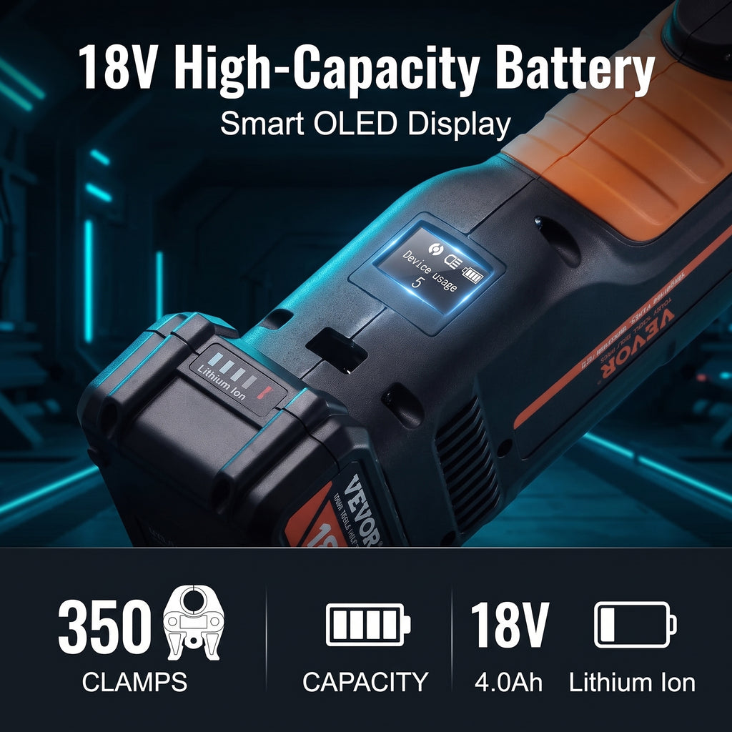 VEVOR 18V Electric Pipe Crimping Tool Press Tool Kit | 1/2" to 2" Copper Pipes, Compatible with ProPress, 6 VUS Press Jaws, 2pcs 4AH Battery & Fast Charger, Carrying Case