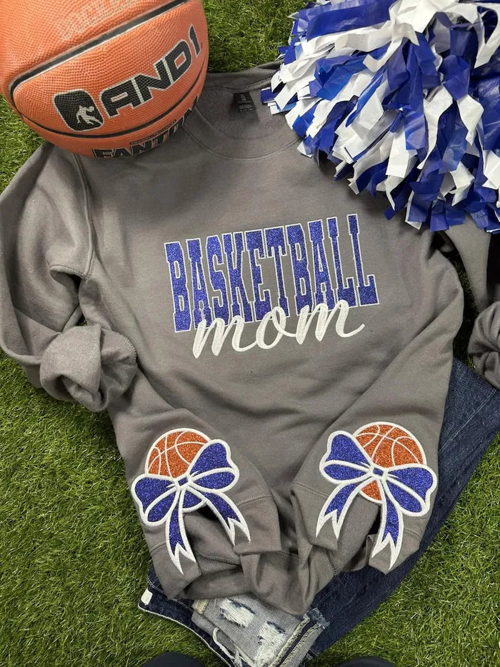Bow Sport Mom Glitter Embroidery T-Shirt, Sweatshirt