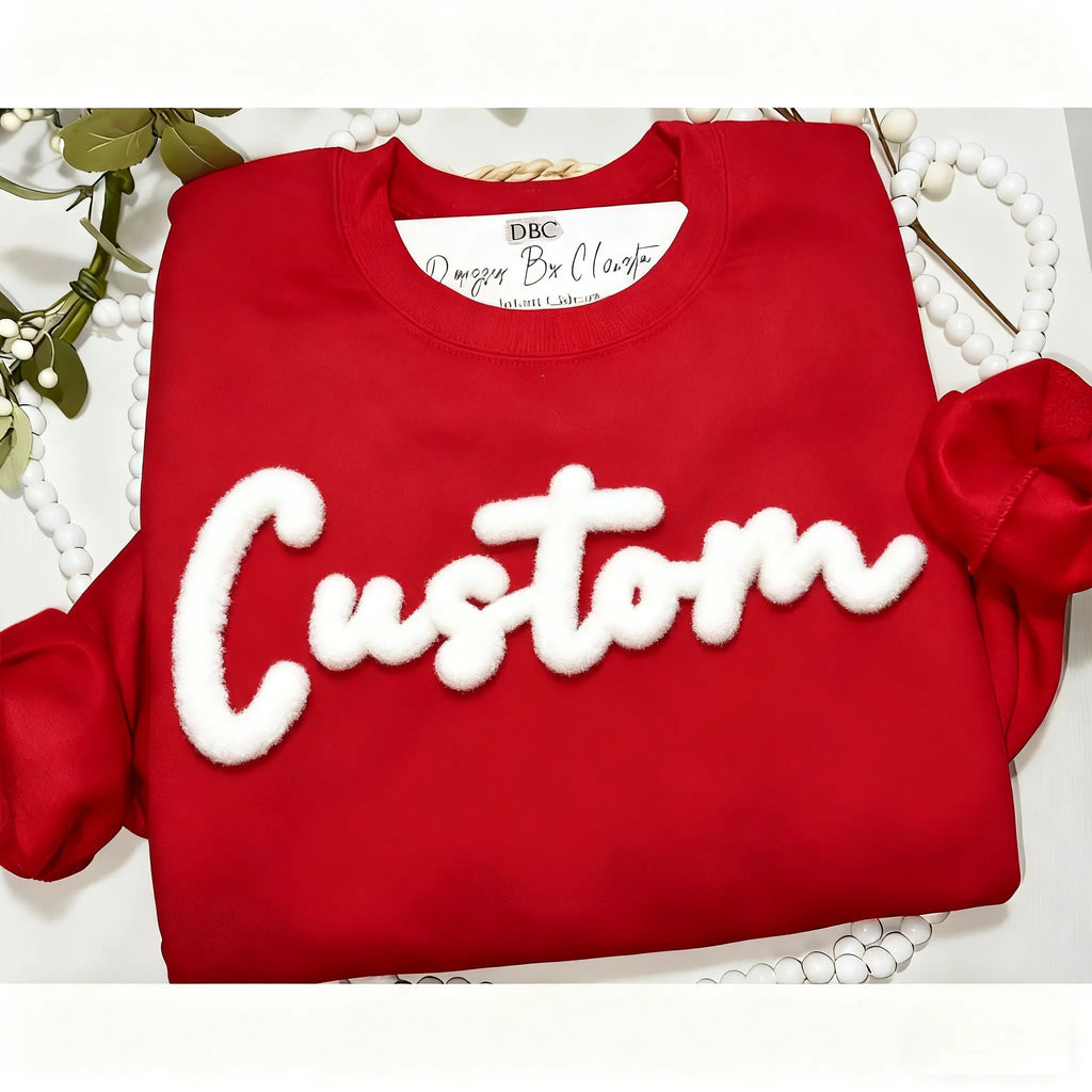 Personalized Yarn Embroidered Sweatshirt, Custom Chenille Team Sweatshirt