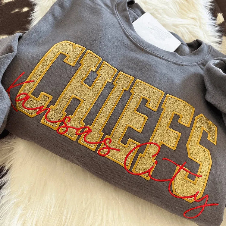Custom School/Mascot Glitter Applique Embroidered Sweatshirt