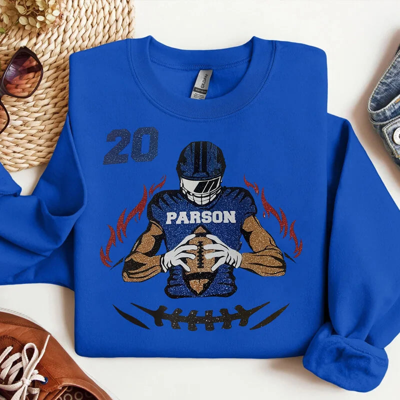 🏈 Shine on Game Day - Custom Glitter Football T-Shirt Sweatshirt