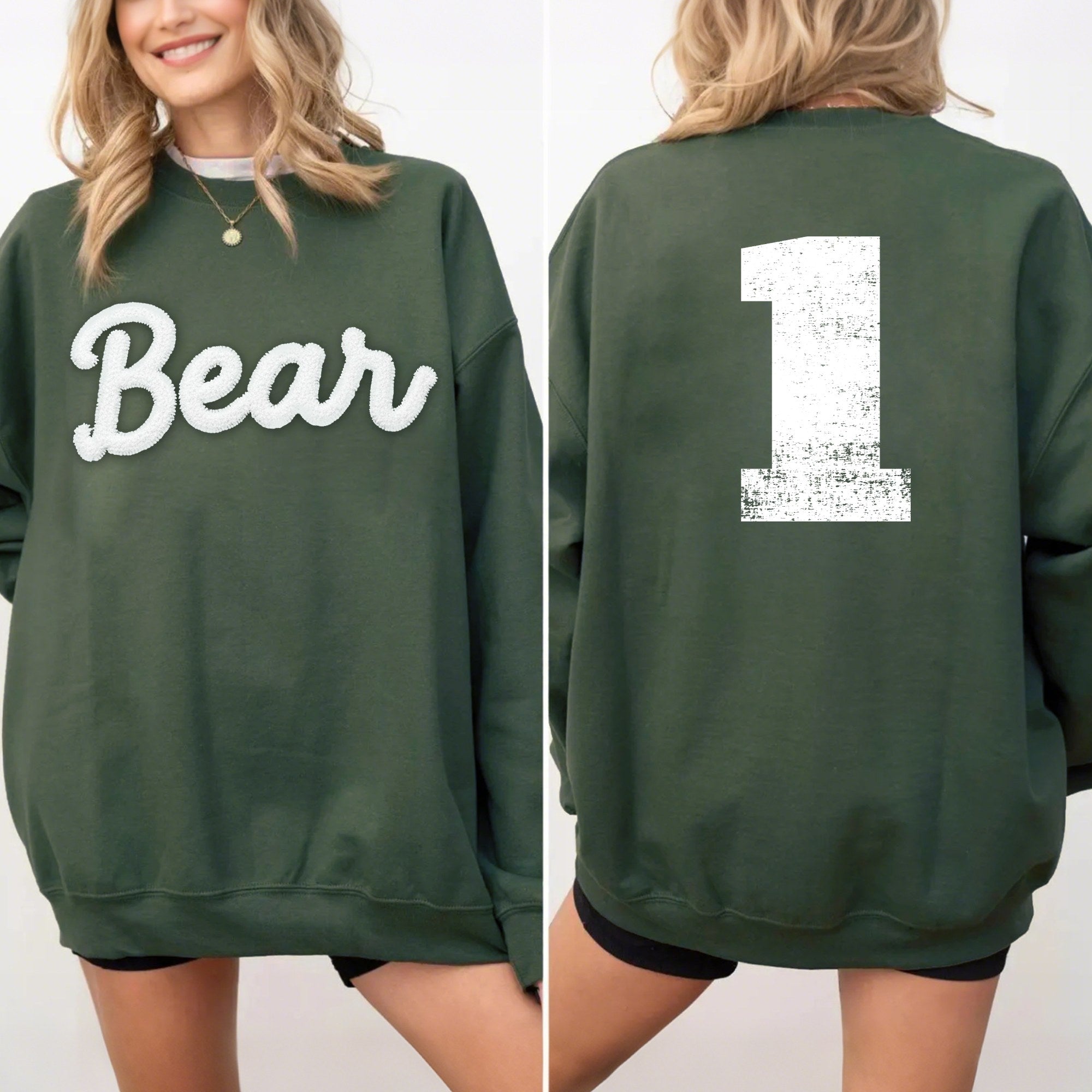 Basketball Season Custom Chenille Sweatshirt – Team Name Front, Player Number Back