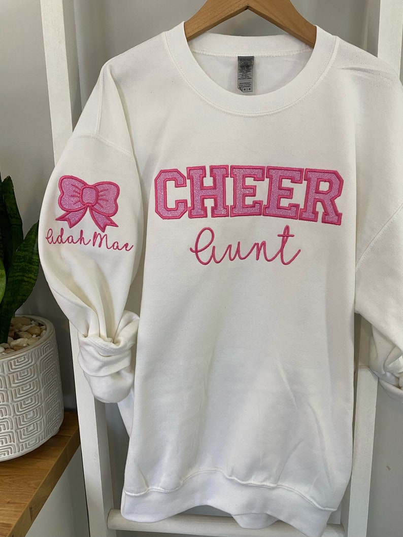 Personalized Embroidered Cheer Mom Sweatshirt , Custom Team Crewneck , Cheer Mom Bow Shirt