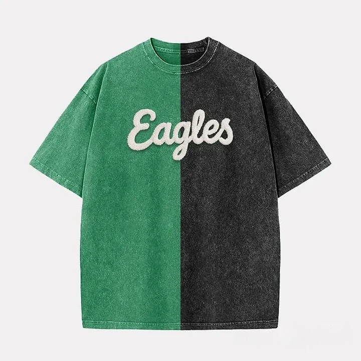 Personalized Chenille Yarn Embroidered Two-Tone Game Day Washed T-shirt
