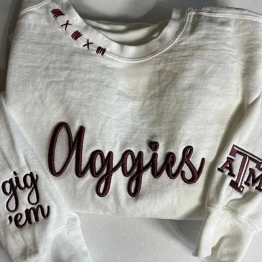 VINTAGE 3D Embroidery Unisex Hand Distressed Crew