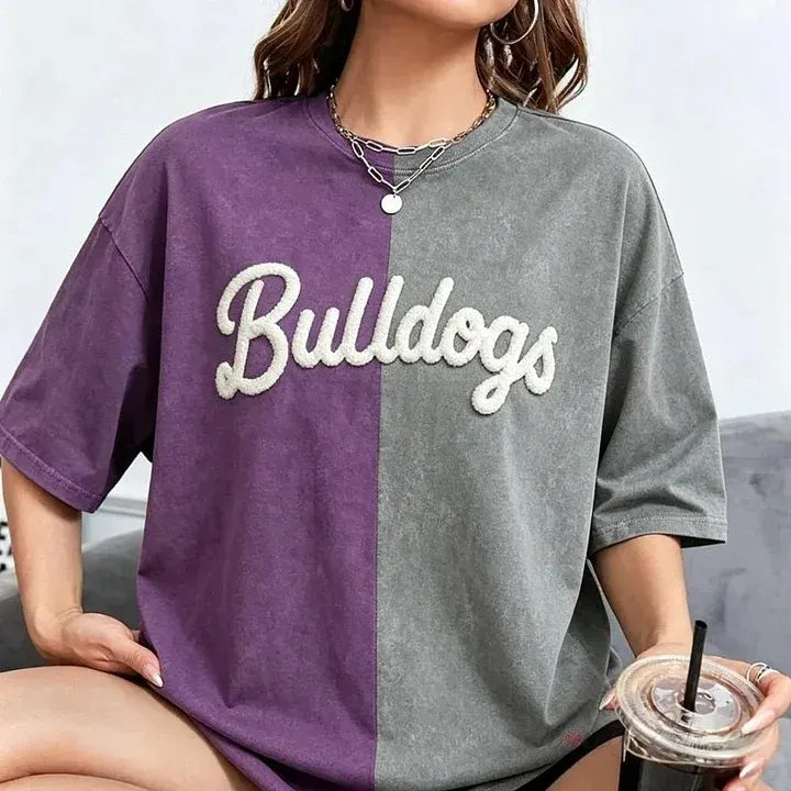 Personalized Chenille Yarn Embroidered Two-Tone Game Day Washed T-shirt