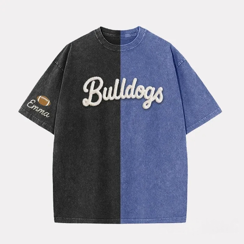 Personalized Chenille Yarn Embroidered Two-Tone Game Day Washed T-shirt