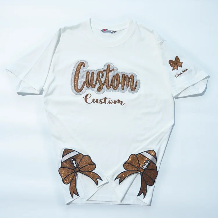 Custom Text Glitter Sweatshirt , Personalized Mama Sweatshirt with Sporty Bow , Add Your Message Here , Gift for Sports Lovers