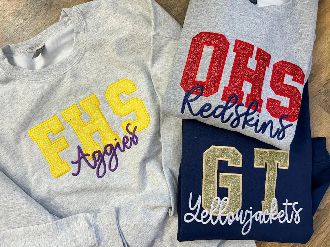Custom glitter school mascot sweatshirt- unisex sizing