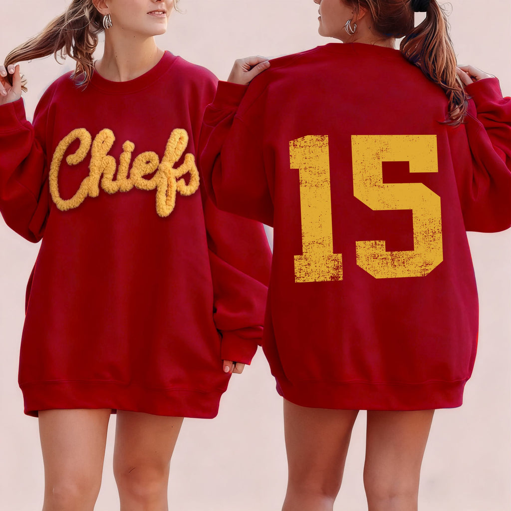 Custom Classic Oversized Chenille Team Sweatshirt – Personalized Player Number or Fan Motto
