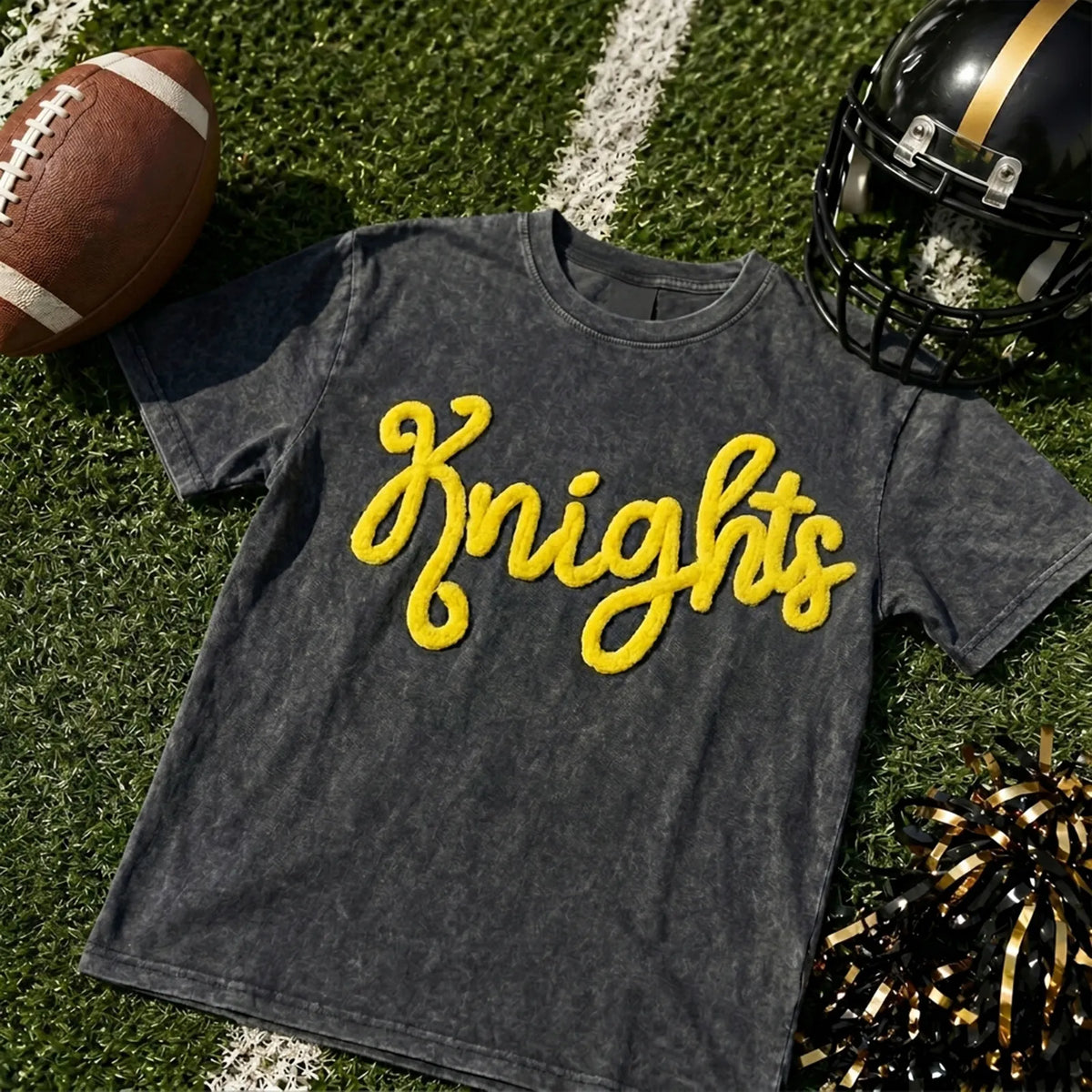 Personalized Chenille YARN EMBROIDERED Game Day Washed T-shirt
