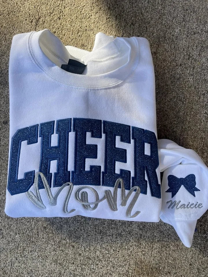 Personalized Glitter Embroidered Football Mom Sweatshirt, Hoodie & T-shirt