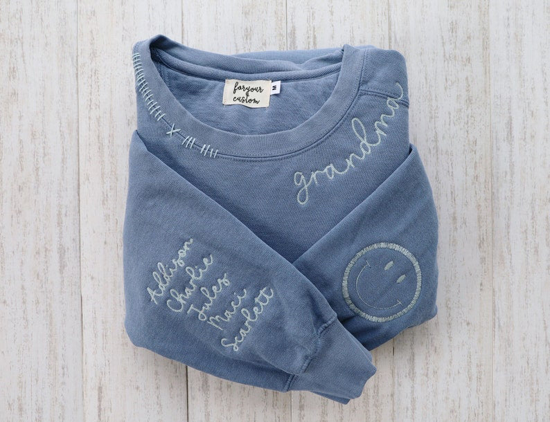 CUSTOM EMBROIDERED CREW + Custom Embroidered Crew Neck Name  Sweatshirt,