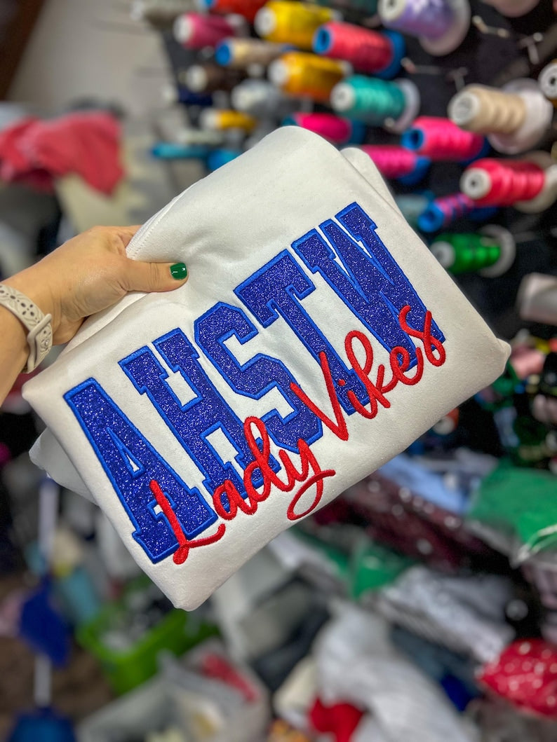 Custom glitter school mascot sweatshirt- unisex sizing