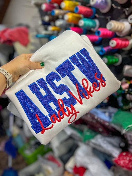 Custom glitter school mascot sweatshirt- unisex sizing