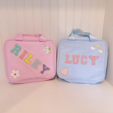 Personalized Lunch Bag Kids Lunch Tote With Chenille Name Patch Custom Nylon School Lunch Box Back