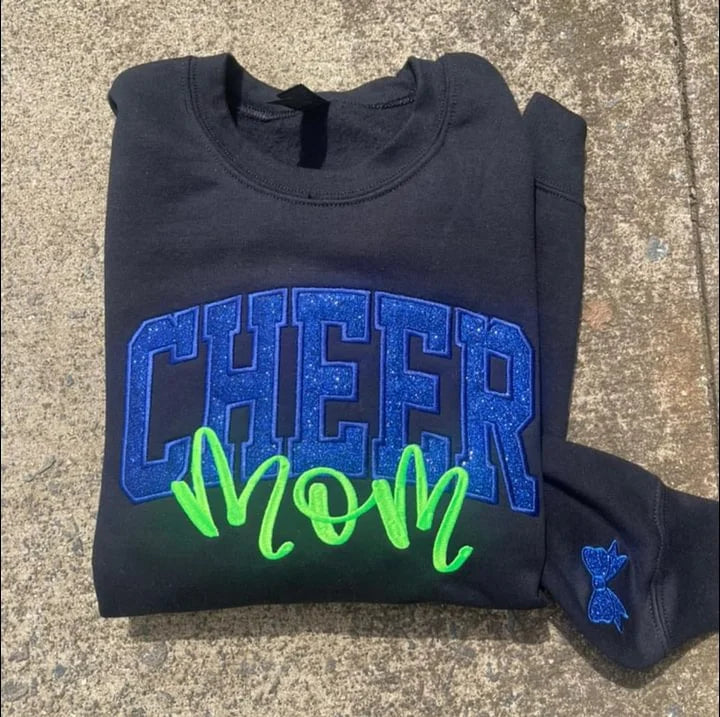 Personalized Glitter Embroidered Football Mom Sweatshirt, Hoodie & T-shirt