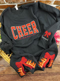 Customize Cheer Mom Glitter Sweatshirt with Side Bow & Sleeve Embroidery