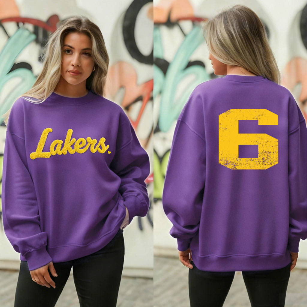 Basketball Season Custom Chenille Sweatshirt – Team Name Front, Player Number Back