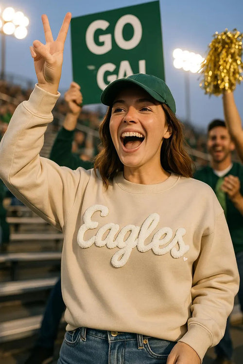 Custom Team Name Embroidered Chenille Sweatshirt – Oversized Football-Inspired Fit