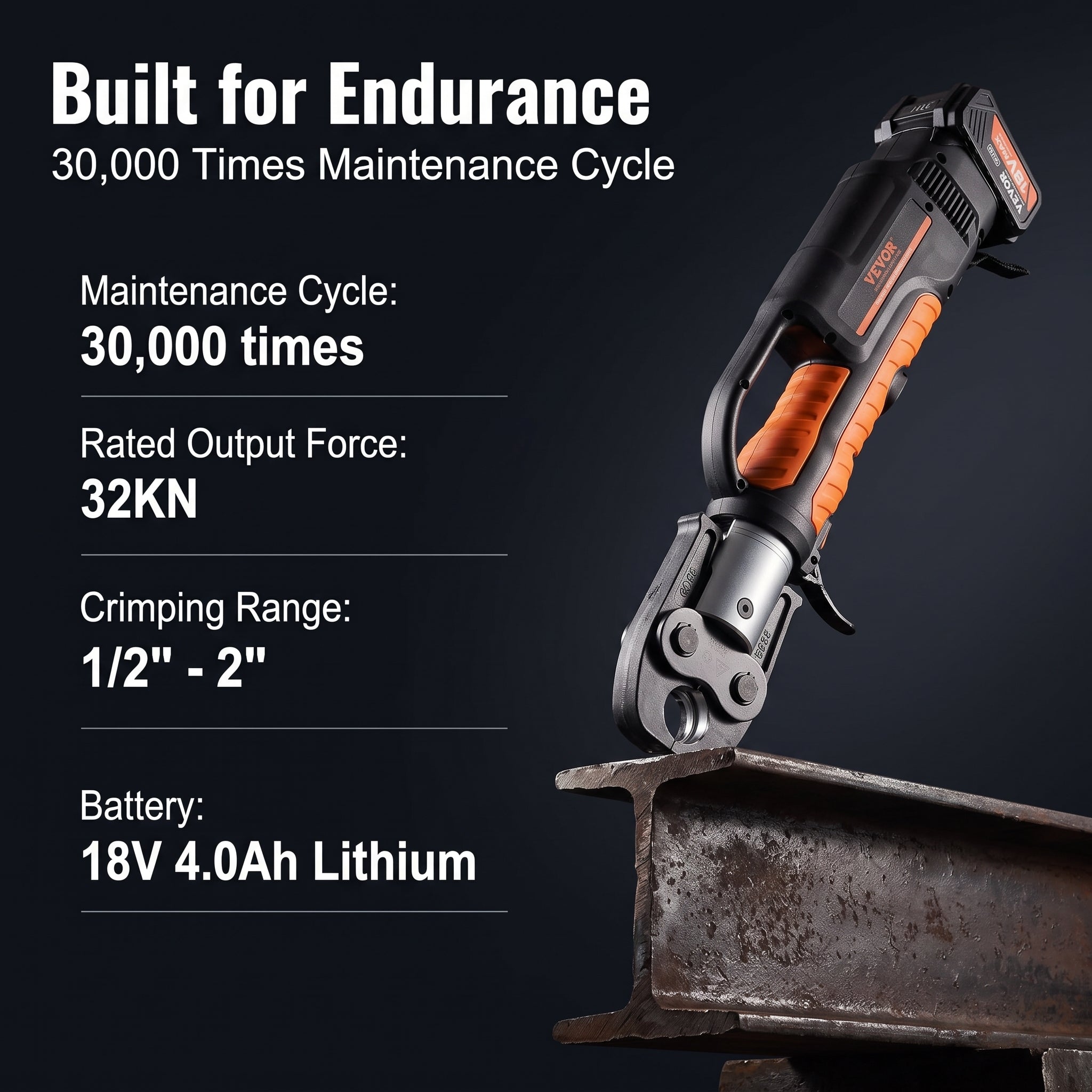 VEVOR 18V Electric Pipe Crimping Tool Press Tool Kit | 1/2" to 2" Copper Pipes, Compatible with ProPress, 6 VUS Press Jaws, 2pcs 4AH Battery & Fast Charger, Carrying Case