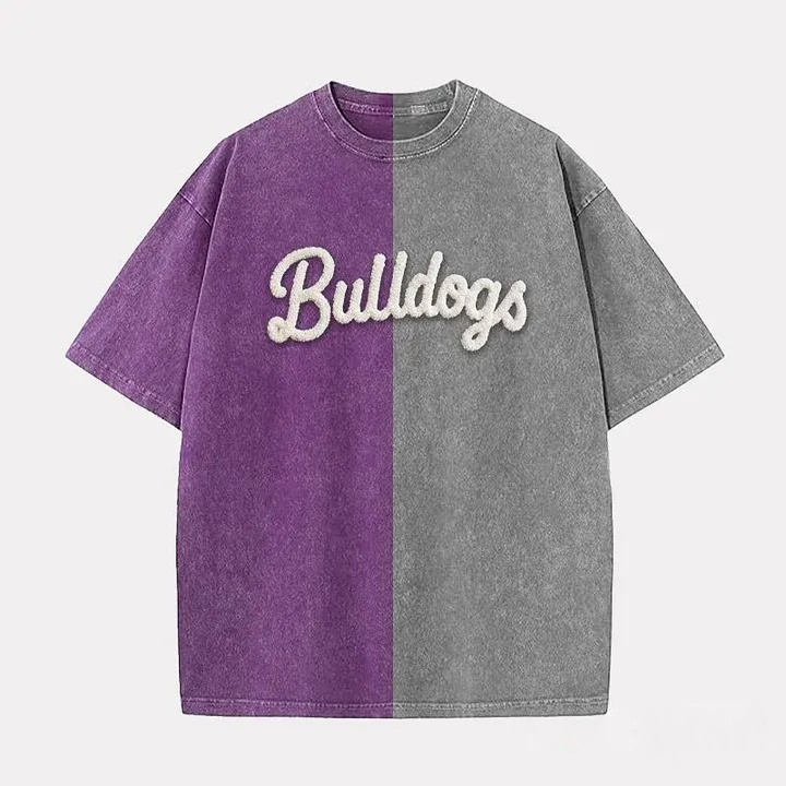 Personalized Chenille Yarn Embroidered Two-Tone Game Day Washed T-shirt