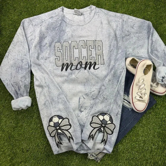Bow Sport Mom Glitter Embroidery T-Shirt, Sweatshirt