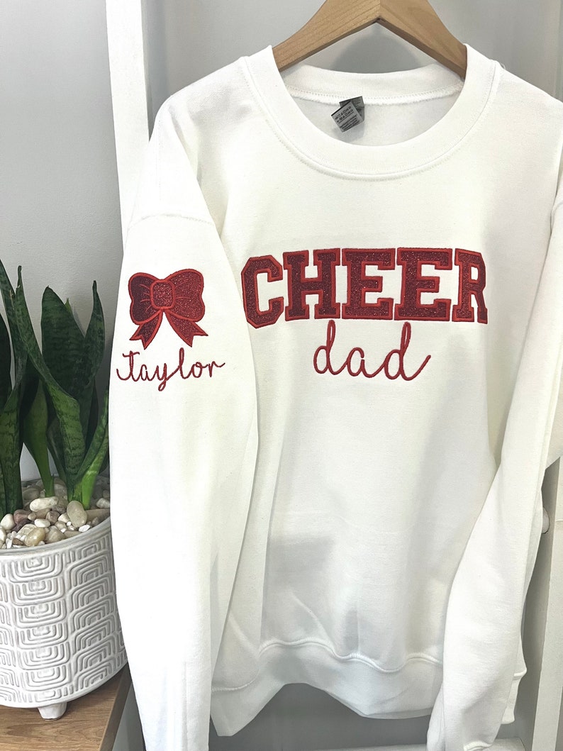 Personalized Embroidered Cheer Mom Sweatshirt , Custom Team Crewneck , Cheer Mom Bow Shirt