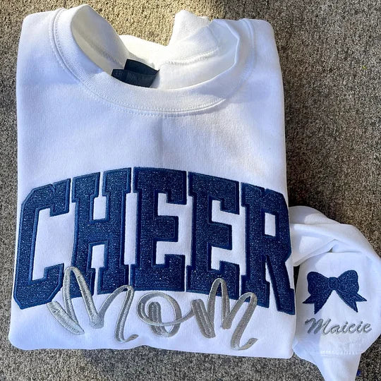 Custom Embroidered Glitter Cheer Mom T-shirt & Sweatshirt, Cheer Mom Gift