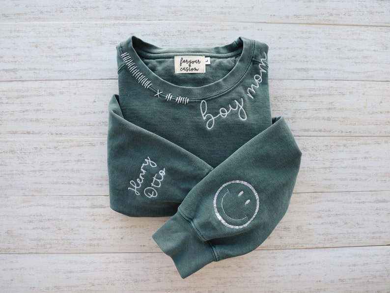 CUSTOM EMBROIDERED CREW + Custom Embroidered Crew Neck Name  Sweatshirt,