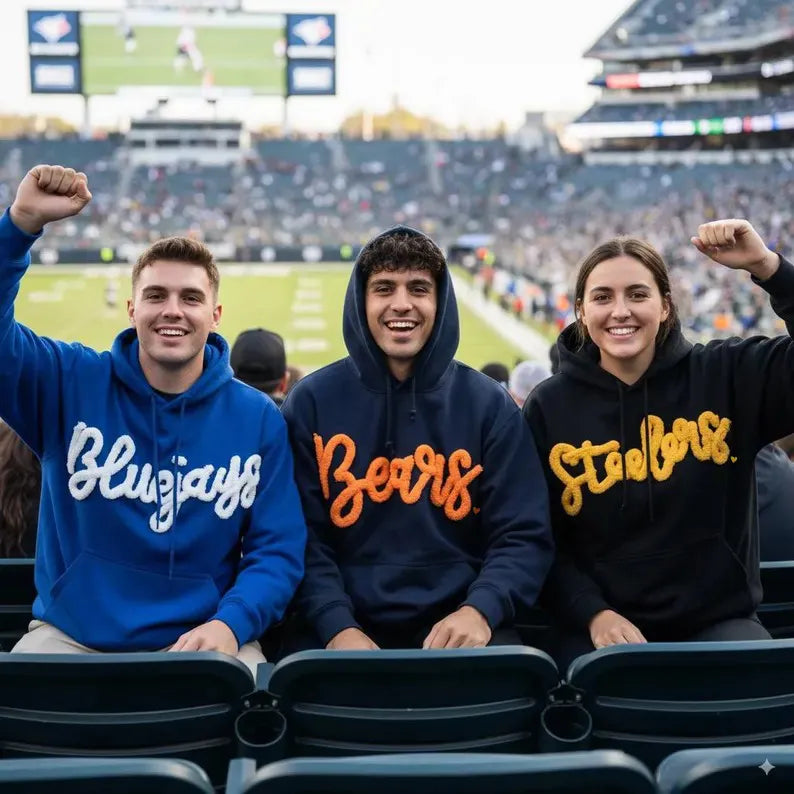 Custom Team Name Embroidered Chenille Sweatshirt – Oversized Football-Inspired Fit
