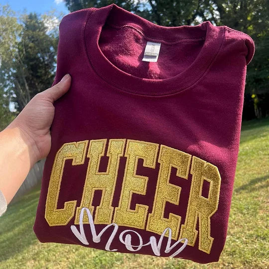 Custom Embroidered Glitter Cheer Mom T-shirt & Sweatshirt, Cheer Mom Gift