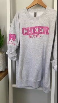 Personalized Embroidered Cheer Mom Sweatshirt , Custom Team Crewneck , Cheer Mom Bow Shirt