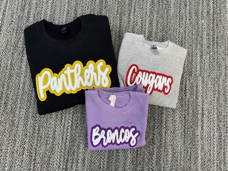 Custom Double Stack Glitter Embroidered Team Sweatshirt Hoodie T-shirt, Sports Mom T-shirt