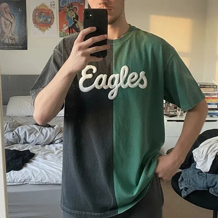 Personalized Chenille Yarn Embroidered Two-Tone Game Day Washed T-shirt