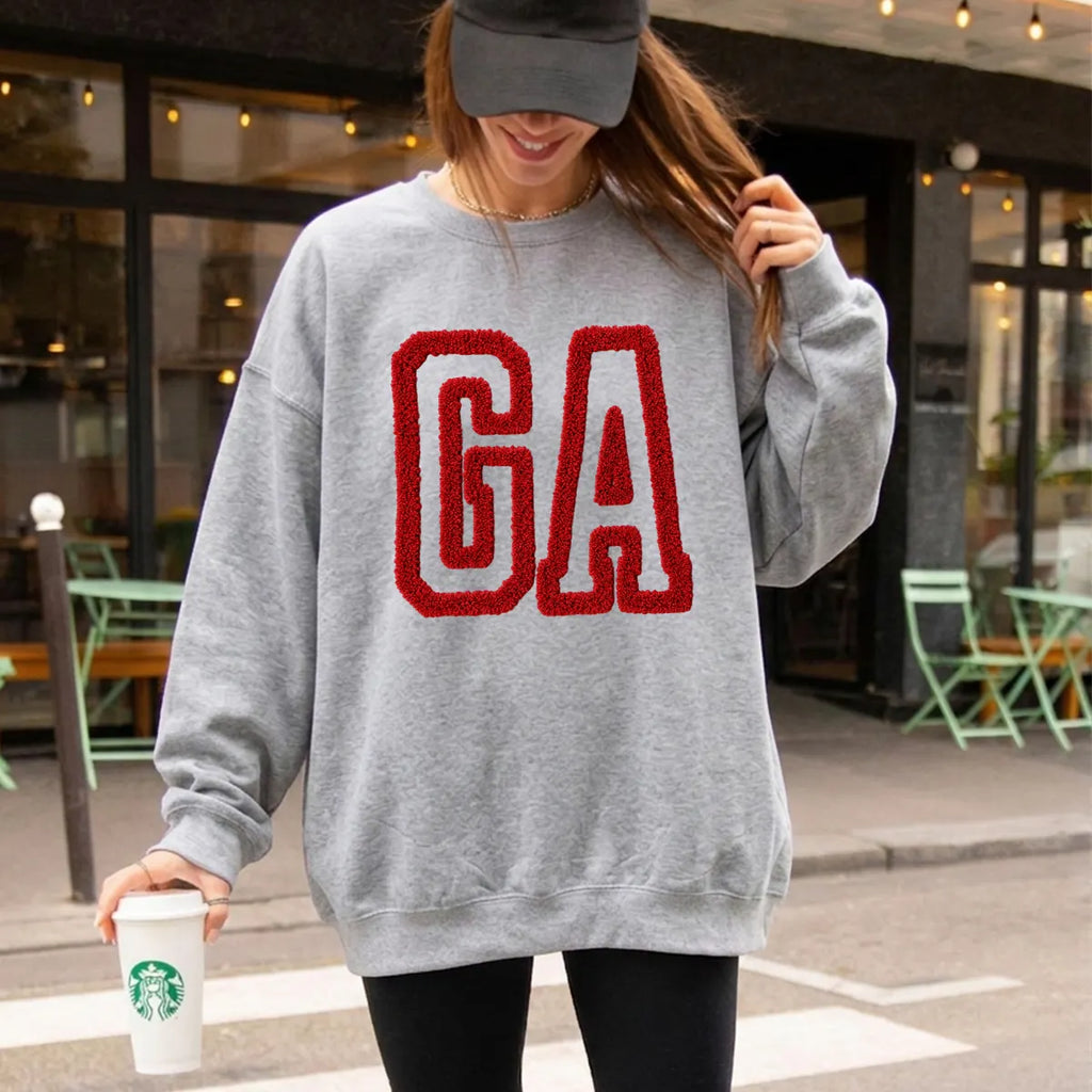 Personalized Letter State Pride Chenille Embroidered Game Day Sweatshirt